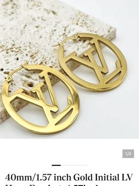 40mm/1.57 inch Gold Initial LV Hoop Earrings 1.57inch